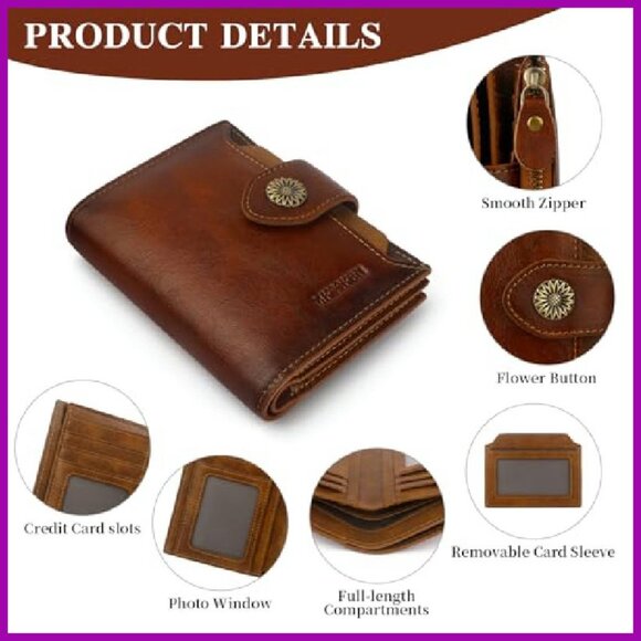 RFID Bifold Leather Wallet with 16 Card Slots & Zipper Pocket - Picture 7 of 7